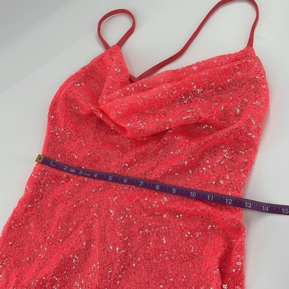 AQUA dress gown formal bright Sequined Full-Length evening glam prom - Picture 6 of 10